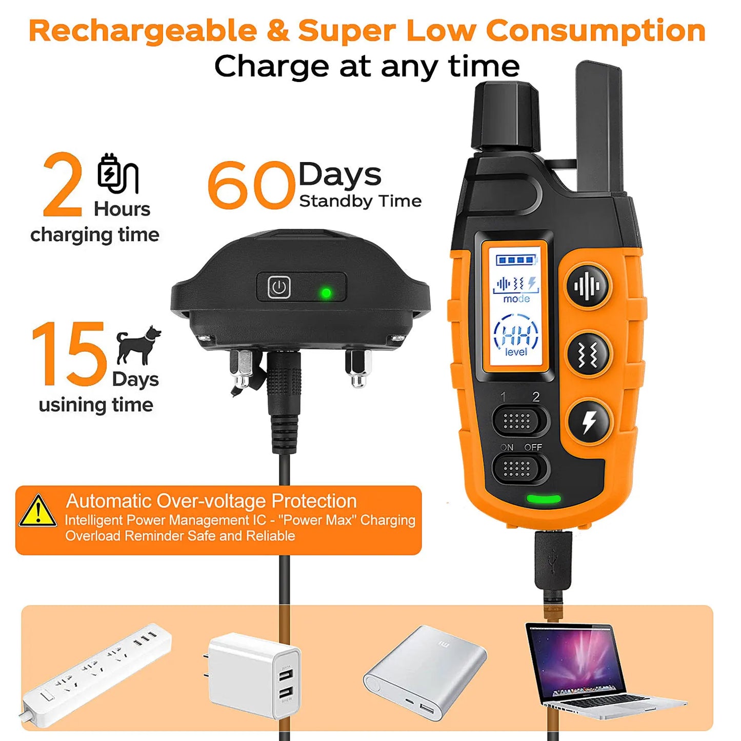 Electric Dog Training Collar Remote Control Waterproof Pet Behaviour For 5-120lbs Puppy With Shock Vibration 3300ft range