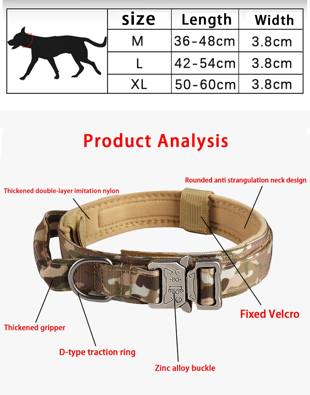 Tactical Dog Collar Metal Buckle Breathability Nylon Collar Medium and Large Dog