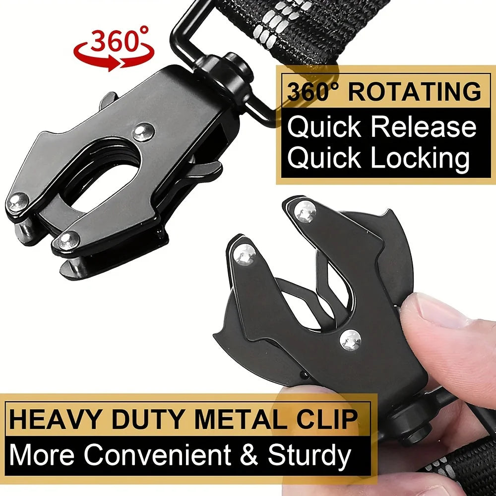 Heavy Duty Dog Lead with Elastic Bungee for Medium & Large Dogs - Shock Absorption & Safety Clip Included