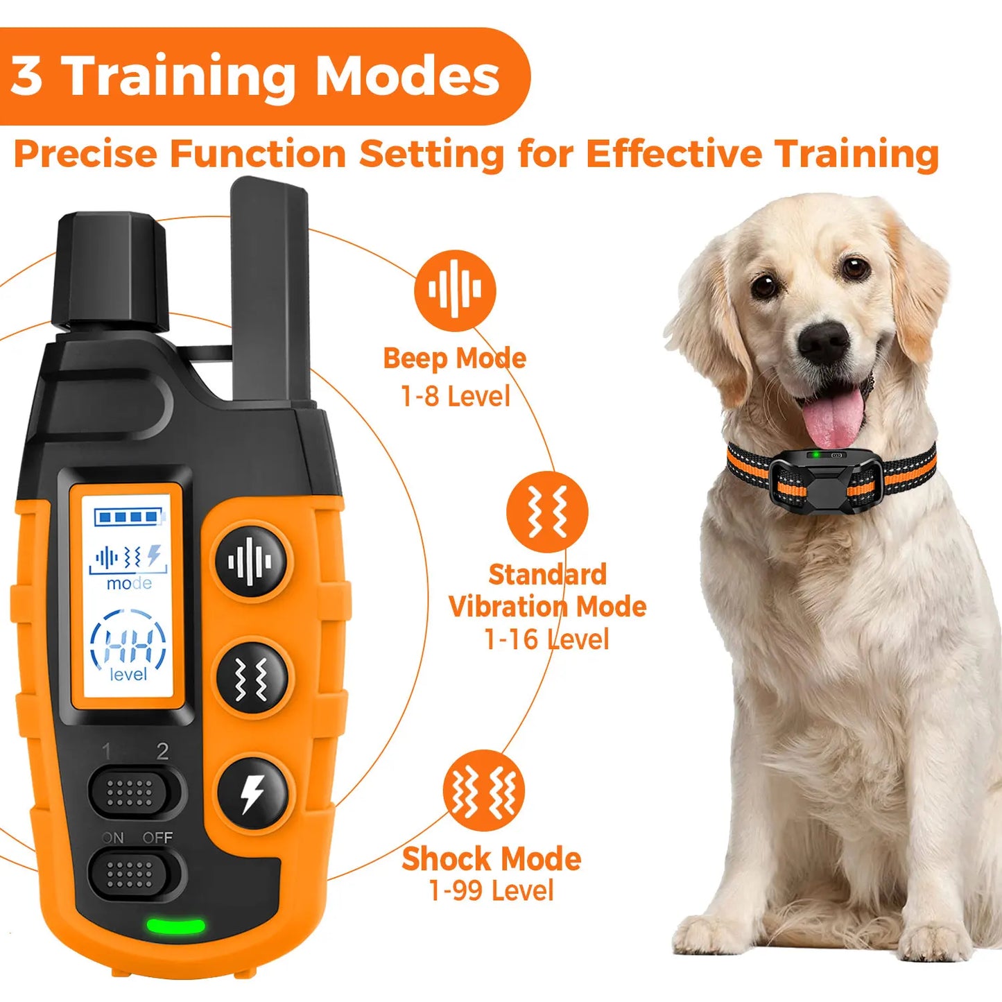 Electric Dog Training Collar Remote Control Waterproof Pet Behaviour For 5-120lbs Puppy With Shock Vibration 3300ft range