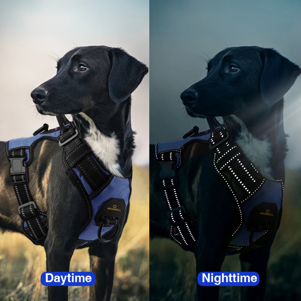 MASBRILL No Pull Dog Harness Pet Reflective Nylon Adjustable Medium Large Naughty Dog Vest Safety
