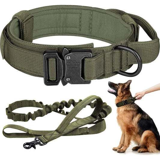 Dog Collar Durable Tactical Leash Set Adjustable Pet Collar Leash Medium Large Dog