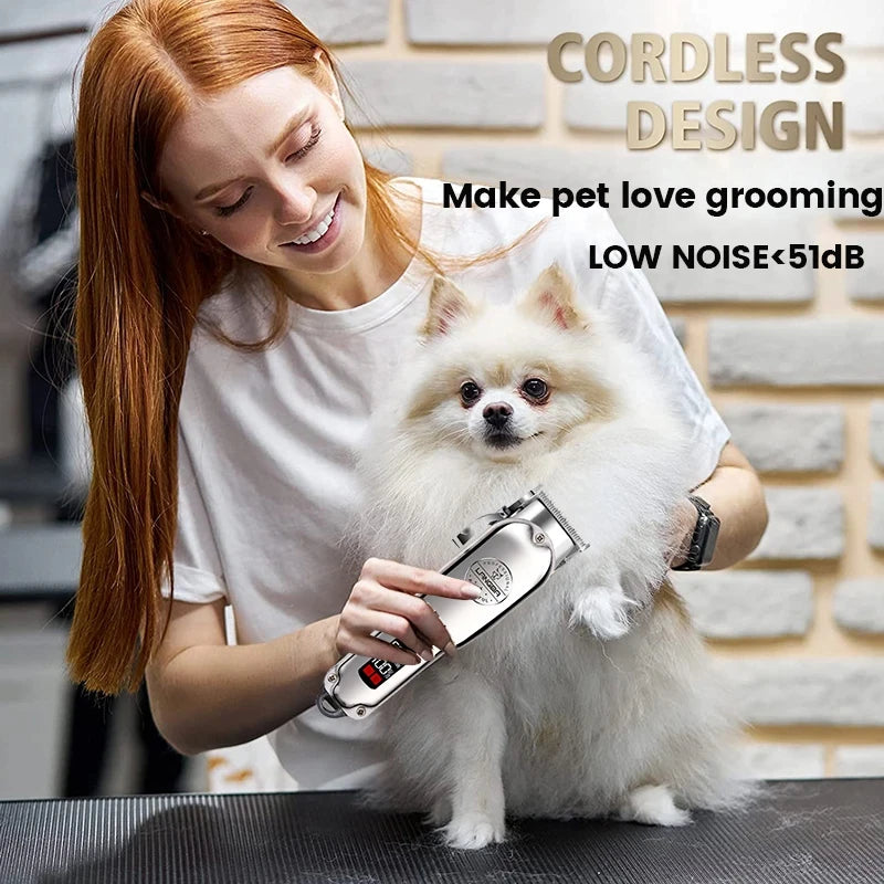 Professional Dog Hair Clipper All Metal Rechargeable Pet Trimmer Shaver Cutting Machine Puppy Grooming Haircut Low Noise