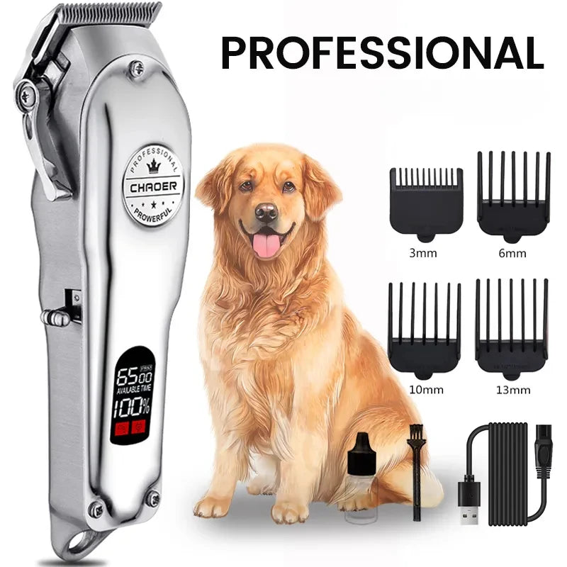 Professional Dog Hair Clipper All Metal Rechargeable Pet Trimmer Shaver Cutting Machine Puppy Grooming Haircut Low Noise