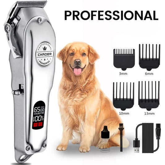 Professional Dog Hair Clipper All Metal Rechargeable Pet Trimmer Shaver Cutting Machine Puppy Grooming Haircut Low Noise