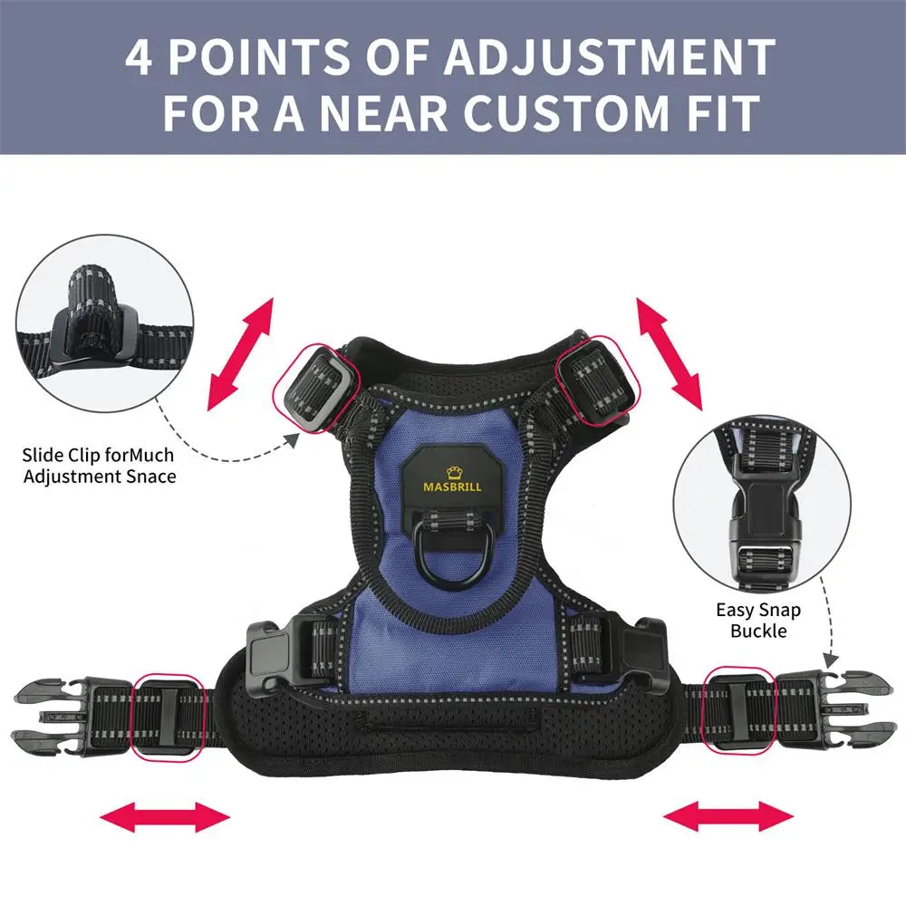MASBRILL No Pull Dog Harness Pet Reflective Nylon Adjustable Medium Large Naughty Dog Vest Safety
