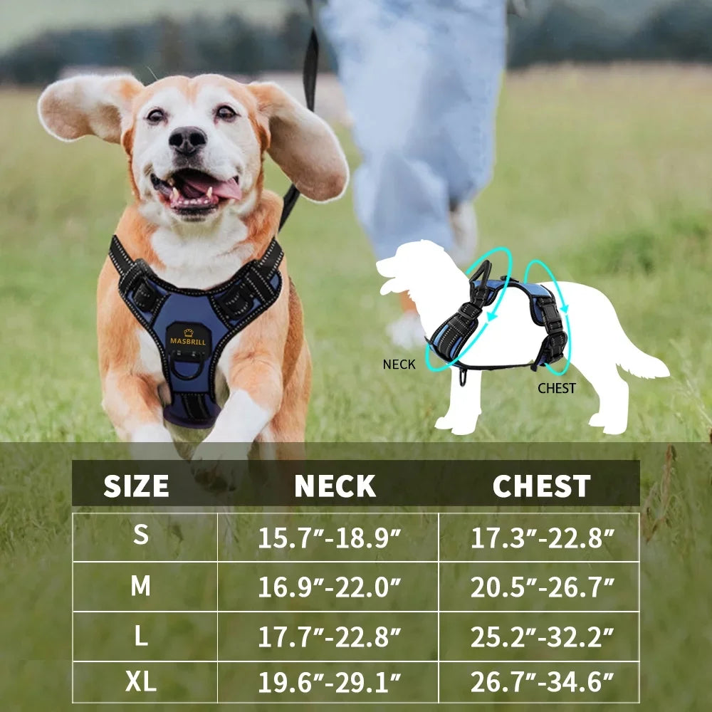 MASBRILL No Pull Dog Harness Pet Reflective Nylon Adjustable Medium Large Naughty Dog Vest Safety