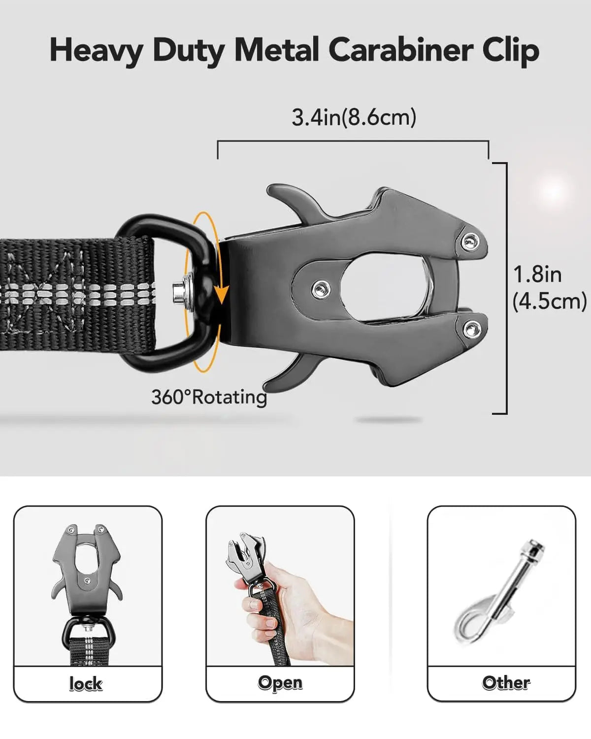 Heavy Duty Dog Lead with Elastic Bungee for Medium & Large Dogs - Shock Absorption & Safety Clip Included