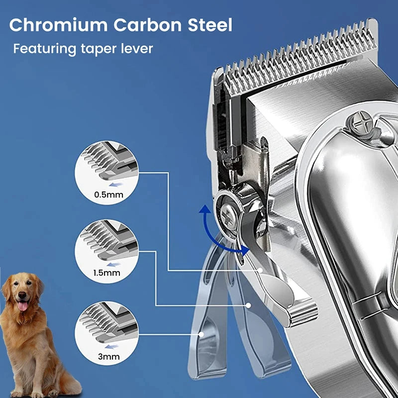 Professional Dog Hair Clipper All Metal Rechargeable Pet Trimmer Shaver Cutting Machine Puppy Grooming Haircut Low Noise