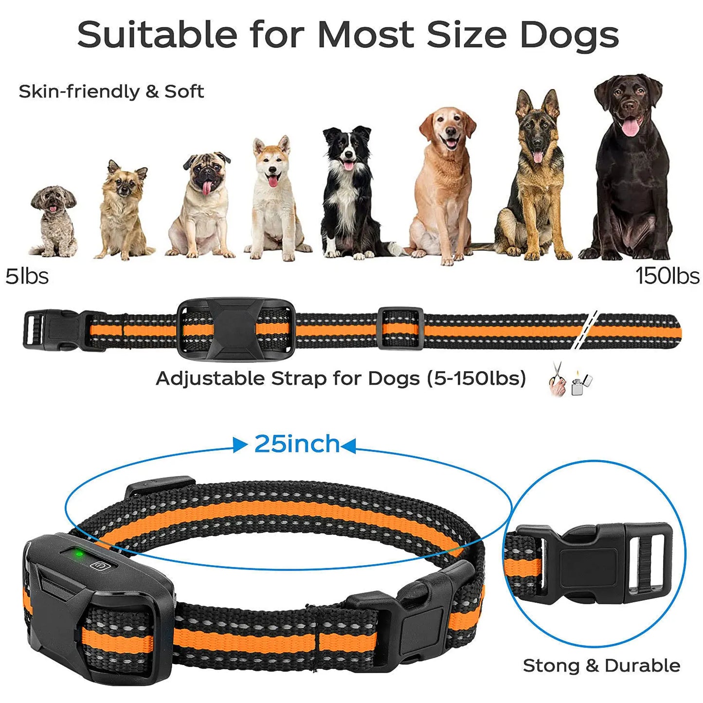 Electric Dog Training Collar Remote Control Waterproof Pet Behaviour For 5-120lbs Puppy With Shock Vibration 3300ft range