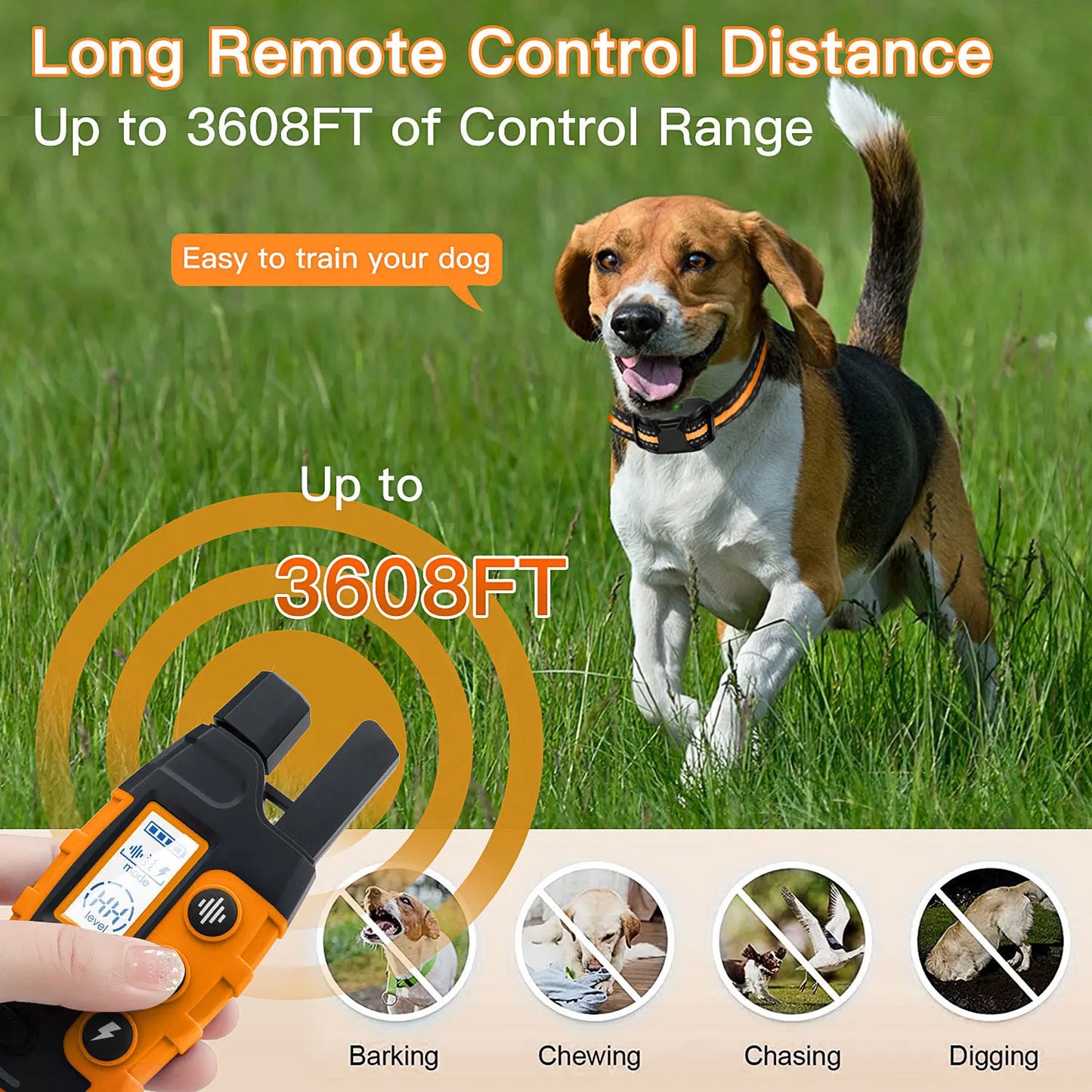 Electric Dog Training Collar Remote Control Waterproof Pet Behaviour For 5-120lbs Puppy With Shock Vibration 3300ft range