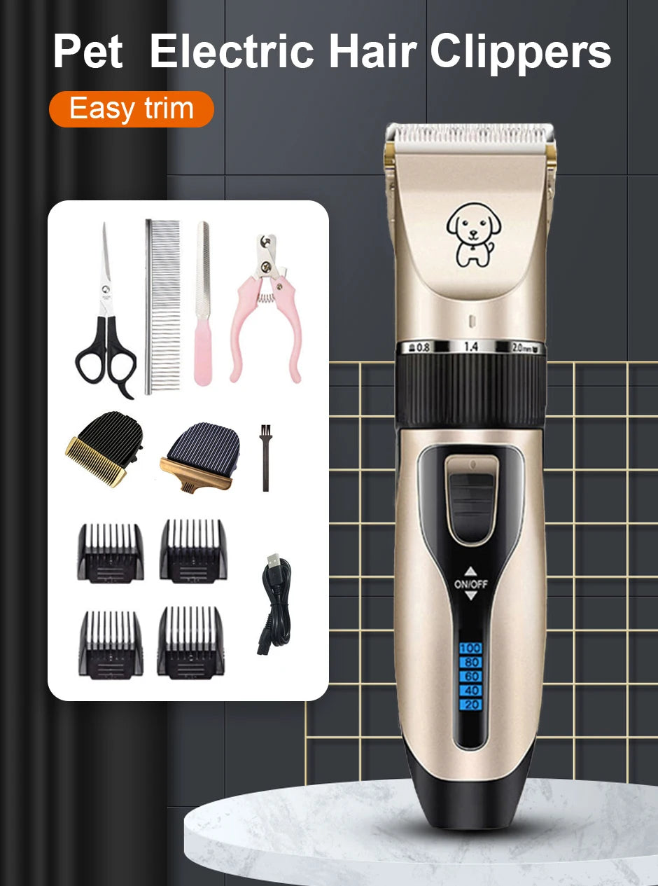 Professional Dog Hair Clipper All Metal Rechargeable Pet Trimmer Shaver Cutting Machine Puppy Grooming Haircut Low Noise