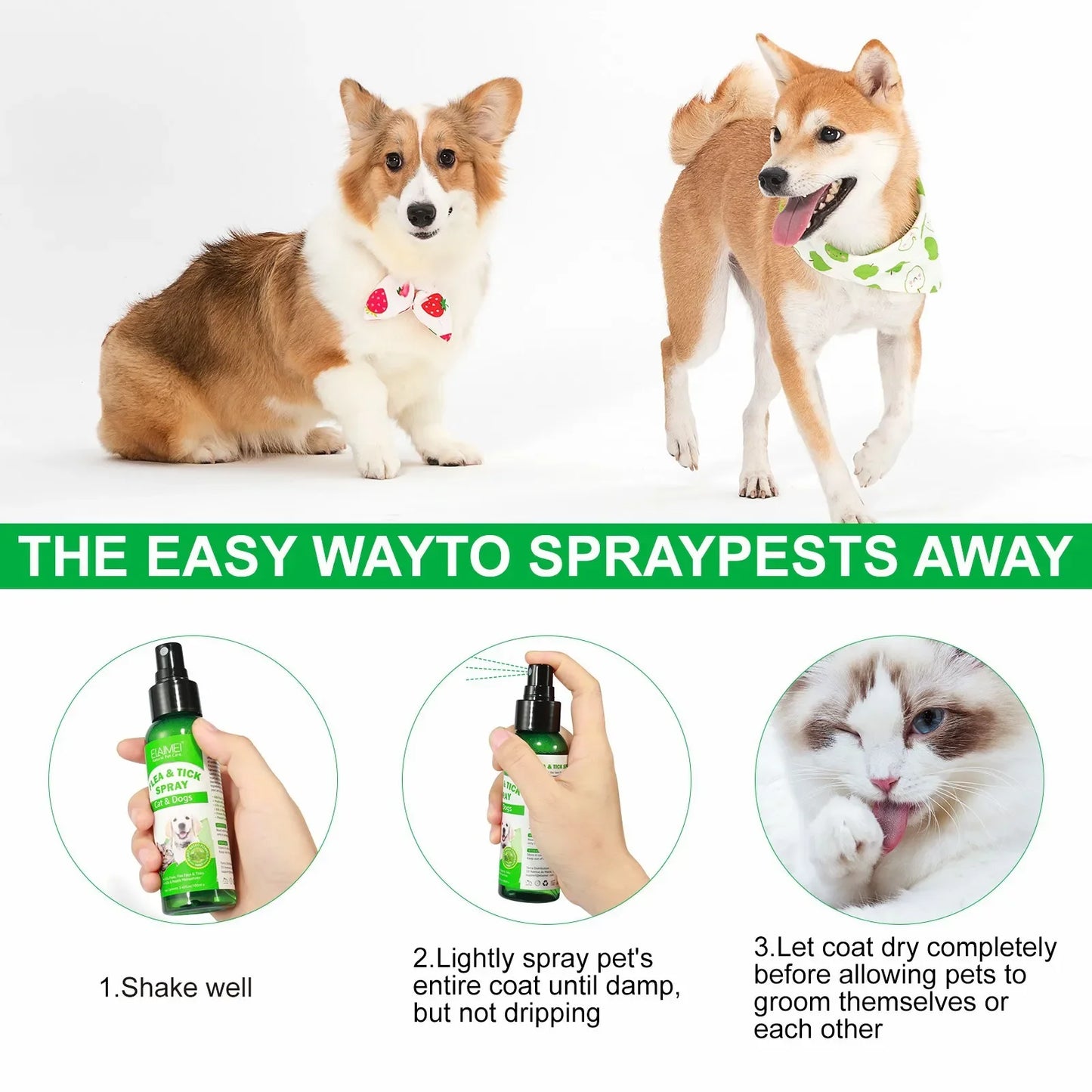 100ml Natural Pet Care Topical Flea & Tick Spray for Dog with Fresh Fragrance Peppermint Oil and Eugenol